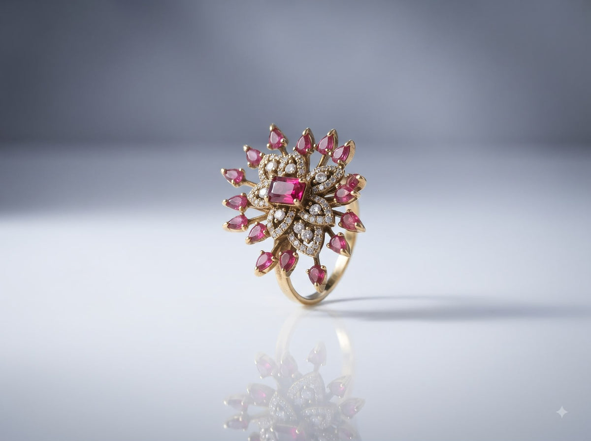 Pink Floral Zircon Ring